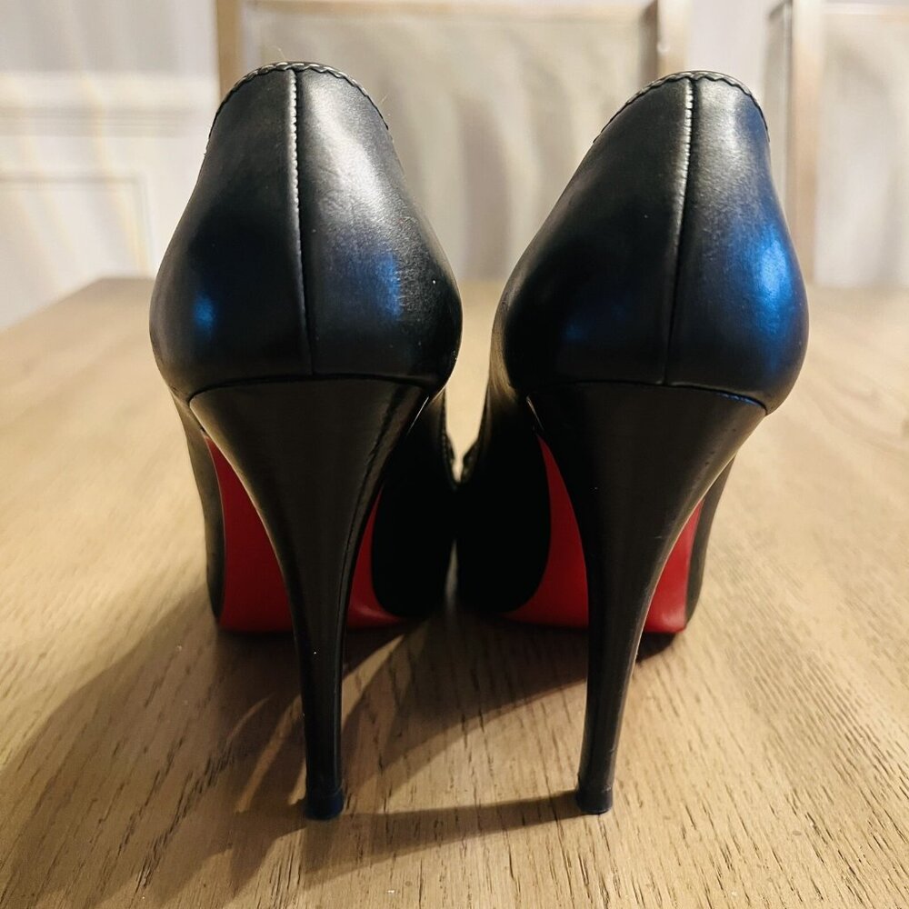 Christian Louboutin Alta Campus Heels Black Size 37.5 Peep Toe Red Bottoms - Picture 7 of 14